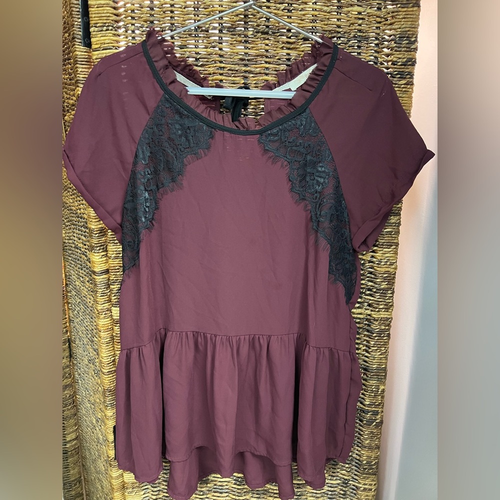 Rewind Burgundy Lace Accent Top
